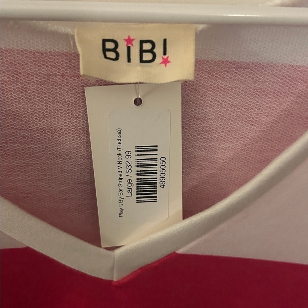 NWT BIBI Striped Vneck- Large - Picture 2 of 5
